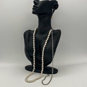 Faux Pearl Necklace & Earrings Set‎ | Drop Back Chain | Vintage-Inspired Glam